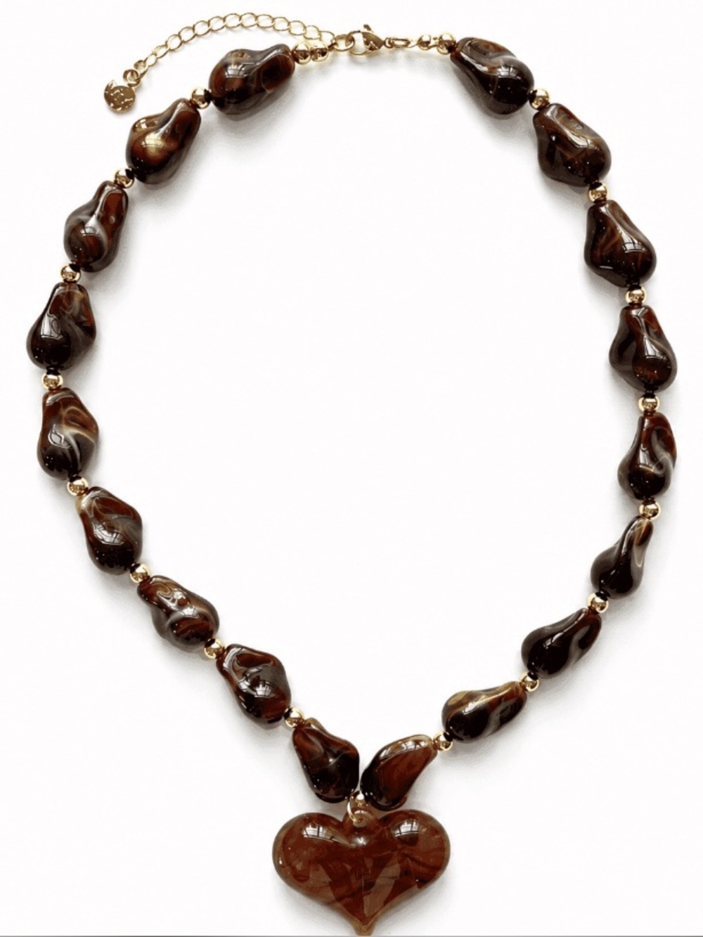 NEW Mayamar Brown Tiger Eye Amber Chunky Beaded Heart Necklace